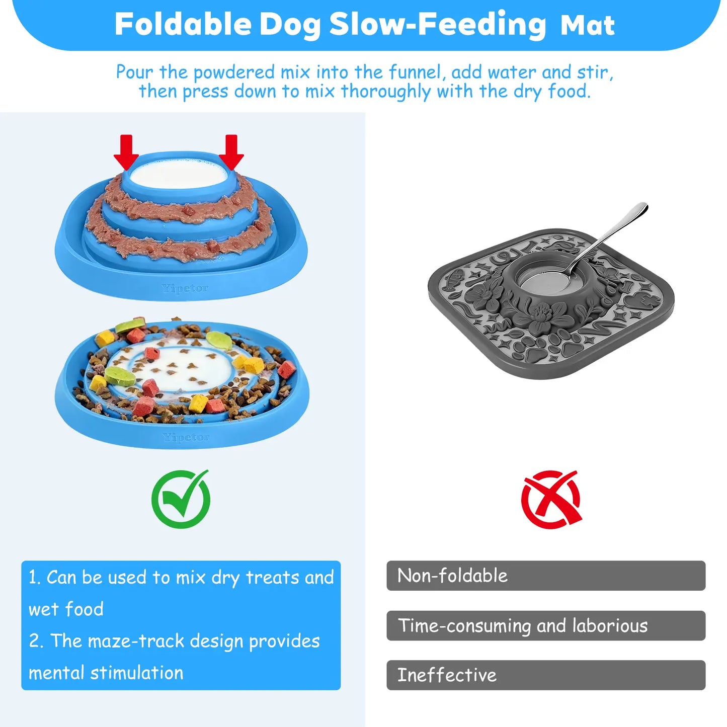 Yipetor Zen Disc: Sensory Calming Tool for Anxious Paws Lick Mat & Slow Feeder,Funnel-Center Foldable Silicone Lick Pad,Bpa Free, Easy to Clean & Dishwasher Safe, GDV Risk Reduction Puzzle Feeder for Semi-Moist Treats, for All Breeds Summervibes Petlovers
