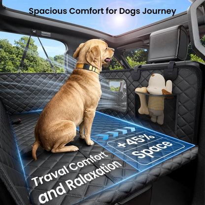 REEVAA Dog Seat Cover, Hard Bottom Back Seat Extender for Heavy-Duty Dogs, Dog Car Seat Cover with Cushion Sponge, Waterproof Dog Hammock with Mesh Window for Car, Universal Fits for Crew Cab Truck/Suv, Black