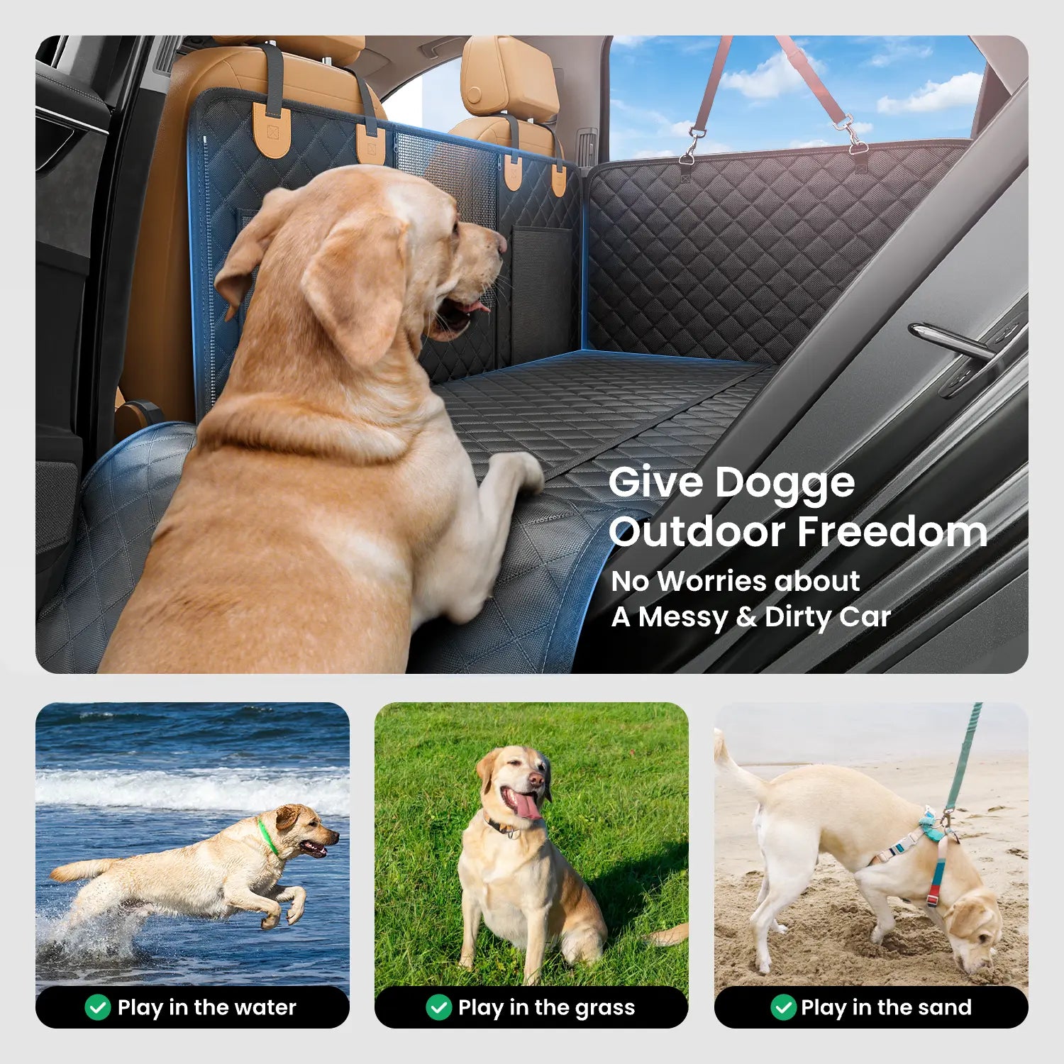 REEVAA Dog Seat Cover, Hard Bottom Back Seat Extender for Heavy-Duty Dogs, Dog Car Seat Cover with Cushion Sponge, Waterproof Dog Hammock with Mesh Window for Car, Universal Fits for Crew Cab Truck/Suv, Black